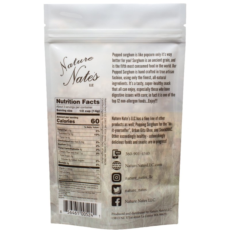 Nature Nate’s Popped Sorghum, Ghee Butter - Keto & Gluten