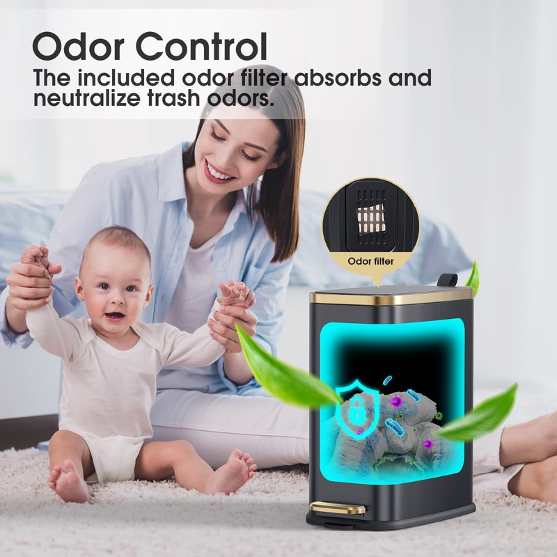 CEROELDA Small Bathroom Trash Can with Lid Soft Close-5L/1.3 Gal