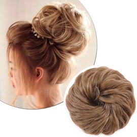 Silk-co Hairpiece with Elastic Band, Bun with Hair, Wavy, Soft Bun Hairpiece with Elastic Band, 45 g, Curly Hair Thickening Hair Extensions, Messy Bun Updo Hairstyles, Dark Blonde