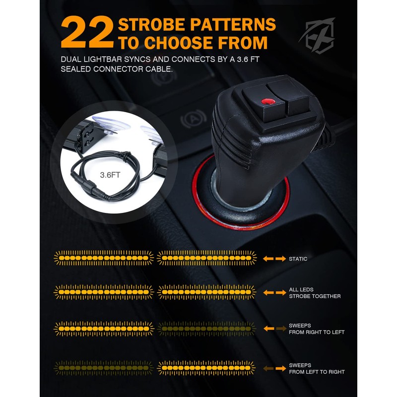 Xprite 2x16" Emergency Dash Strobe Lights, 22 Modes & Stable