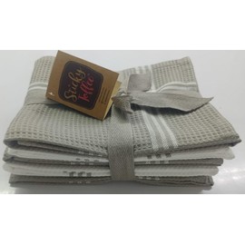 Sticky Toffee 100% Cotton Tea Towels - Pack of 5 Waffle Cappuccino Grey & White| Kitchen Towel Set | Absorbent, Strong, Quick Dry & Machine Washable | Home Decor & Bathroom Accessories