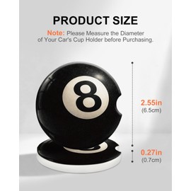 Swooflia Car Coasters for Men - Billiard 8-Ball Ceramic Car Cupholder Coaster Absorbent Mat Coaster with Cork Base 2 Pack 2.55 inch Automotive Cup Holder Accessories New Driver Gifts for Decor
