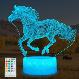POSSHE Horse Night Light, Horse Gifts for Girl, 3D Illusion Night Light with 16 Colors Changing, Remote Control with Timer, Kids Boy Girl Room Decoration for Holiday Birthday Christmas