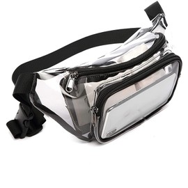 KAIAIWLUO Clear Bum Bag,Stadium Approved Bumbag Fanny Pack Transparent Money Belt Waist Bag Holographic for Men Boys Running Hiking Travel Sports 13.65 * 4.68 Inch