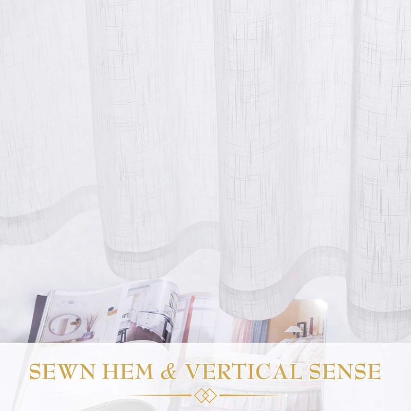 RYB HOME White Sheer Curtains for Living Room Privacy Semi