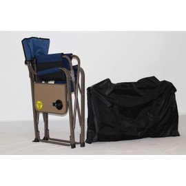 EEZ RV Products Heavy Duty High-Back Folding Director's Chair w/Side Table & Storage Bag - (Blue)