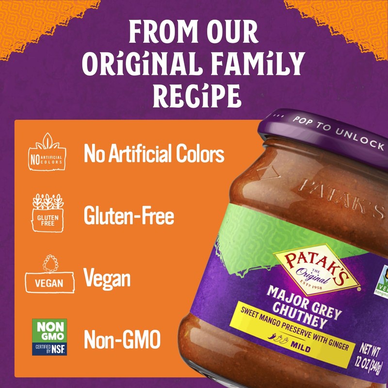 Patak’s Major Grey Chutney - Mild Mango Chutney with Ginger