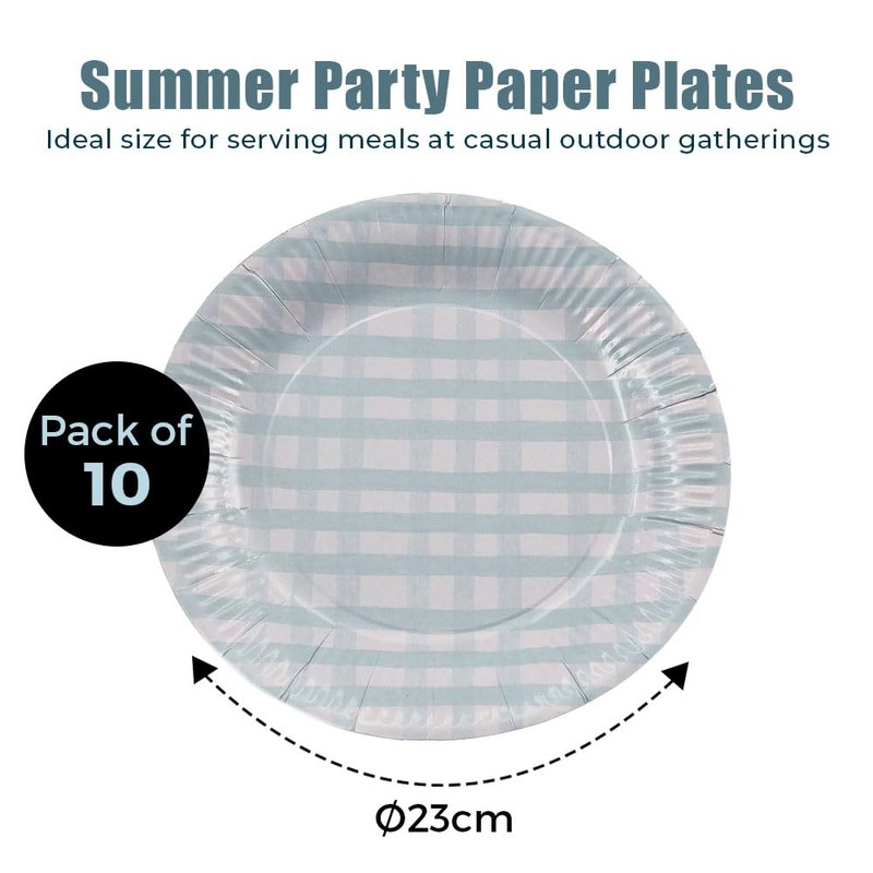 schone Summer Party Paper Plates – 10 Pack 23cm Gingham