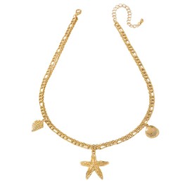 Starfish Shell Conch Charm Choker Pendant Necklace for Women Gold Plated Seaside Beach Layered Necklaces Adjustable Chain Hypoallergenic Fashion Trendy Summer Jewelry 16"