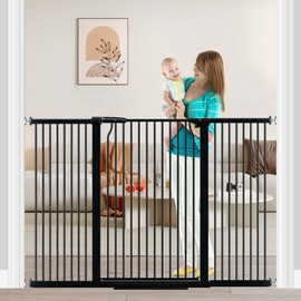 Fairy Baby 40.5" Extra Tall Baby Gate Pressure Mounted, 60.3"-65.7" Extra Wide Dog Gate Indoor for The House Doorway, Metal Safety Child Gate for Kids, Auto Close Swing Pet Gate for Stairs, Black