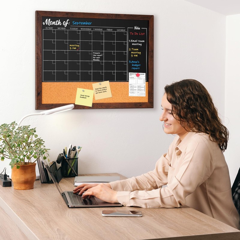 4 THOUGHT Chalkboard Calendar Corkboard Combo, 18" x 24" Bulletin