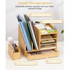 Cozivolife Bamboo Desk Organizer with File Holders, Wooden Table Files