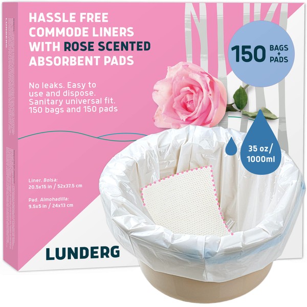 Lunderg 150 Count Value Pack - Rose Scented Disposable Commode