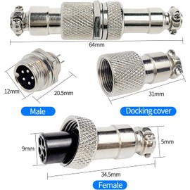 RUNCCI-YUN 2 Sets GX12 5Pin Aviation Plug, Circular Metal Aviation Plug, GX12 Male Female Connector 5Pin Panel Mounting Cable Connector