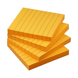 Lined Sticky Notes 3x3 Sticky Notes with Lines Self-Stick Notes Bright Color 4 Pads 90 Sheets/Pad (Orange)