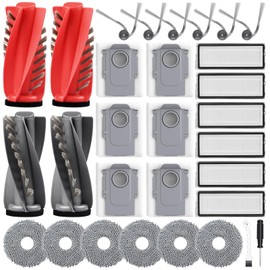 30 Pack Qrevo S5V Accessories Kit for Roborock Qrevo S5V / Qrevo Curv/Curv S5X / Qrevo Edge/Edge S5A Robot Vacuum, 4 Main Brushes, 6 Mop Pads, 6 Dust Bags, 6 HEPA Filters, 6 Side Brushes