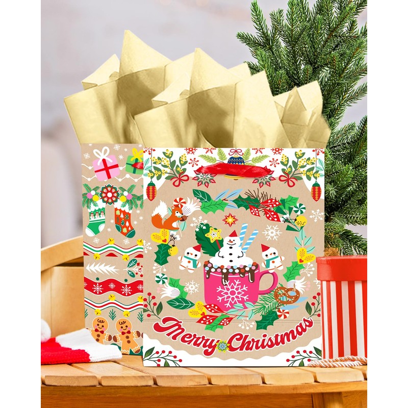 qiqee Christmas Gift Bags Set of 8 - White Bags