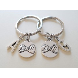 Custom 2 Pinky Promise Keychains with Letter Charms for Couples or Best Friends Initials, Anniversary Gift Keychain