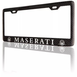 Super Car Gear Maserati White Lettering Real Carbon Fiber License Plate Frame