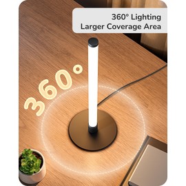 EDISHINE LED Table Lamp, Modern Slim Bedside Lamp with 360° Illumination, Stepless Dimming & 3 Color Temperature, Nightstand Lamp for Bedroom, Living Room, Black