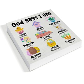 Christian Easter Decorations Religious Inspirational Easter Sign God Says I Am Wood Sign for Home Porch Front Door 5"x 5"