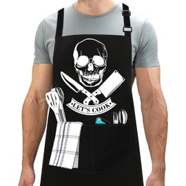 LINEN CLOSET® Adjustable Bbq Aprons for Men Funny Rude Chef Aprons Christmas Grilling Gifts for Dad Son Father Husband with 2 Pockets- Lets Cook Apron