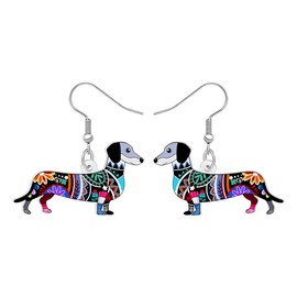 DUOWEI Cute Boho Weiner Dachshund Dangle Earrings Acrylic Colorful Bohemia Design Unique Pets Puppy Animal Jewellery Dog Mom Gifts For Women Dog Lovers Owners Accessories (Grey)