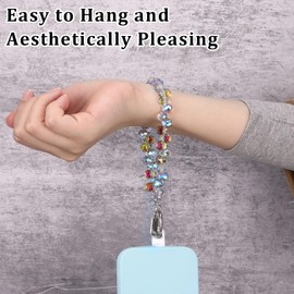 Qiuruoo 2 Pcs Beaded Phone Wrist Strap for Women，Sparkling Phone Bracelet Strap for Hanging, Decorative, Easy to Carry, Suitable for Gifts to Family, Friends, Colleagues (multi-colored)