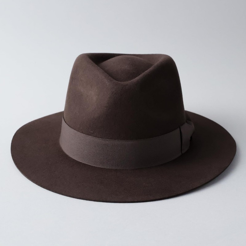 ReqHatter Middle Brim Flat Felt Hat, Center-Fold Fedora, Wide Brim,
