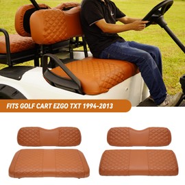 SAMXOMAP Golf Cart Seat Covers Front and Rear Waterproof and Sun Resistant Marine Grade Vinyl Leather Seat Cover Accessories for EZGO TXT 1994-2013, Brown(4PCS)
