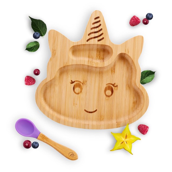 Kleiner Fuchs High-quality bamboo plate with suction cup, non-slip suction
