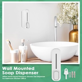 Kafei Seifen Spender EIN der Wand Montiert Halterung, 350Ml Hand FlüSsig Shampoo Dusche Gel Spender für Badezimmer KüChe BüRo Weiß