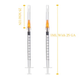 100 Pack 1ml with 25 Gauge 1 Inch Luer Lock , Individually Wrapped