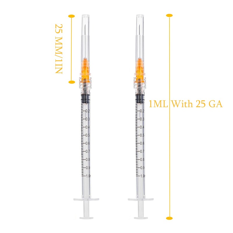 100 Pack 1ml with 25 Gauge 1 Inch Luer Lock