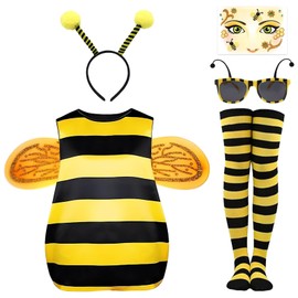 Angenster Bee Costume Set for Women, Animal and Nature Costume for Adults Women with Bee Wings Tutu Skirt and Bee Headband Leg Sleeves Costume Accessory, Bee Costume Carnival Outfit (Yellow, L)