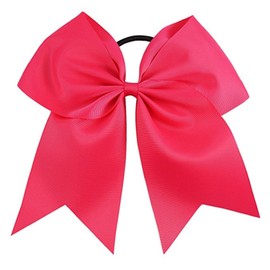 Kenz Laurenz Cheer Bows Cheerleading Softball - Gifts for Girls and Women Team Bow with Ponytail Holder Complete your Cheerleader Outfit Uniform Strong Hair Ties Bands Elastics (3) - M - Pink