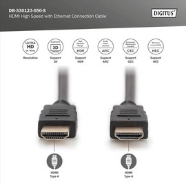 DIGITUS HDMI Premium High Speed Connection Cable, Type A M/M - HDMI 2.0-5.0m - with Ethernet Channel - Ultra HD 4k/60Hz - Compatible with TV/Projector/Monitor - Gold-Plated Contacts - Black