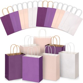 Skyygemm 32 Pcs Paper Gift Bags Bulk with Handle, 6.3 x 3.2 x 8.6 Inch Assorted Colors Kraft Goodie Gift Wrap Bags for Birthday Party Favor Decor(Purple)