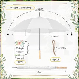 Cosblank 6 Pcs 41 Inch White Wedding Umbrellas, Large Canopy Wedding Stick Umbrellas Wooden Handle Windproof Rain Umbrella for Outdoor Wedding Bride Groom Photography Decor