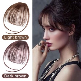BQRKOTM 2 Colours Clip in Pony Hair Extensions Flat Bang with Temples Real Hair Front Face Fringe Pony Hairpieces Pony Extension for Women Daily Wear
