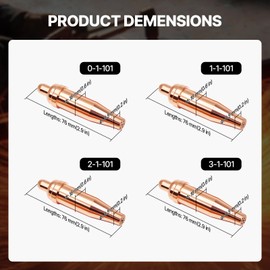 JZWELD 4 Pieces 1-101 Series Acetylene Cutting Torch Tips, Sizes 0-3#, Fit for Victor Type Cutting Torch, 1-101 Cutting Nozzle, Acetylene Cutting Tip