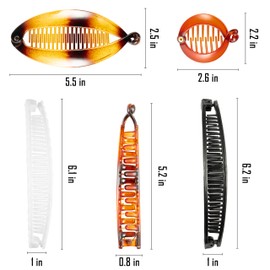 YINGENIVA Pack of 13 Banana Hair Clips, Vintage Ponytail Hair Holder in 5 Styles, Girls Durable Fishtail Hair Accessories, Large Rounded Edges, Comb Clips