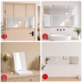 3 Way Mirror for Self Hair Cutting, 360 Barber Mirror Self Cut for Braiding Hair, 3way Haircut to See Back of Head for Men and Women, Black Without LED (White)