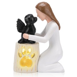 Seawah Dog Memorial Gifts for Loss of Dog - Sympathy Gifts for Dog Lover - Hand-Painted Angel Dog Candle Holder Figurine Statue for Women&Dog Mom - Pet Remembrance Gifts for Dog Passing Away(Black)
