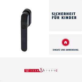 ABUS FG400 Lockable Window Handle - With Push Cylinder and Key - Child Lock and Burglary Protection - Universal Fit - Keyed Alike AL0125 - Security Level 5 - Black