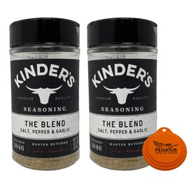 Pegasus Premium Variety Pack - Kinder's The Blend Seasoning 10.5oz (2-Pack) and Pegasus Premium Brands 3-Step Lid Cover