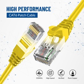 NewYork Cables Cat6 Ethernet Patch Cable 5 ft (5 Pack), Snagless Cat6 Patch Cables for Data Centers, 10Gbps, 550Mhz Ethernet Cord, Bare Copper Network Patch Cables for Home and Enterprise -Yellow