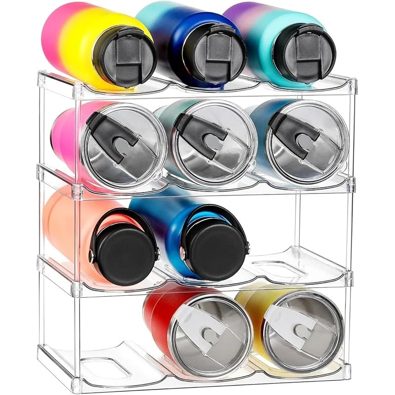 Stackable Water Bottle Organizer Rack, 2 Tier Clear Plastic Holder