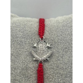 Animal Silver Plated Red String Cubic Zirconia Animal Frog Macrame Bracelet
