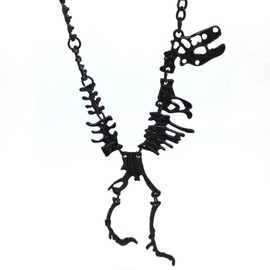 Sttiafay Black Dinosaur Necklace Chain Exaggerated T-Rex Skeleton Pendant Necklace Long Chain Y-Necklace Jewelry for Woman and Men